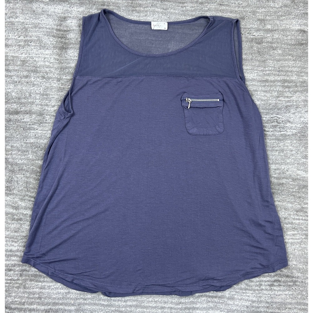 Glitz Tank Top Womens 2X Blue Yoke Zipper Pocket Sleeveless Rayon Blend Scoop